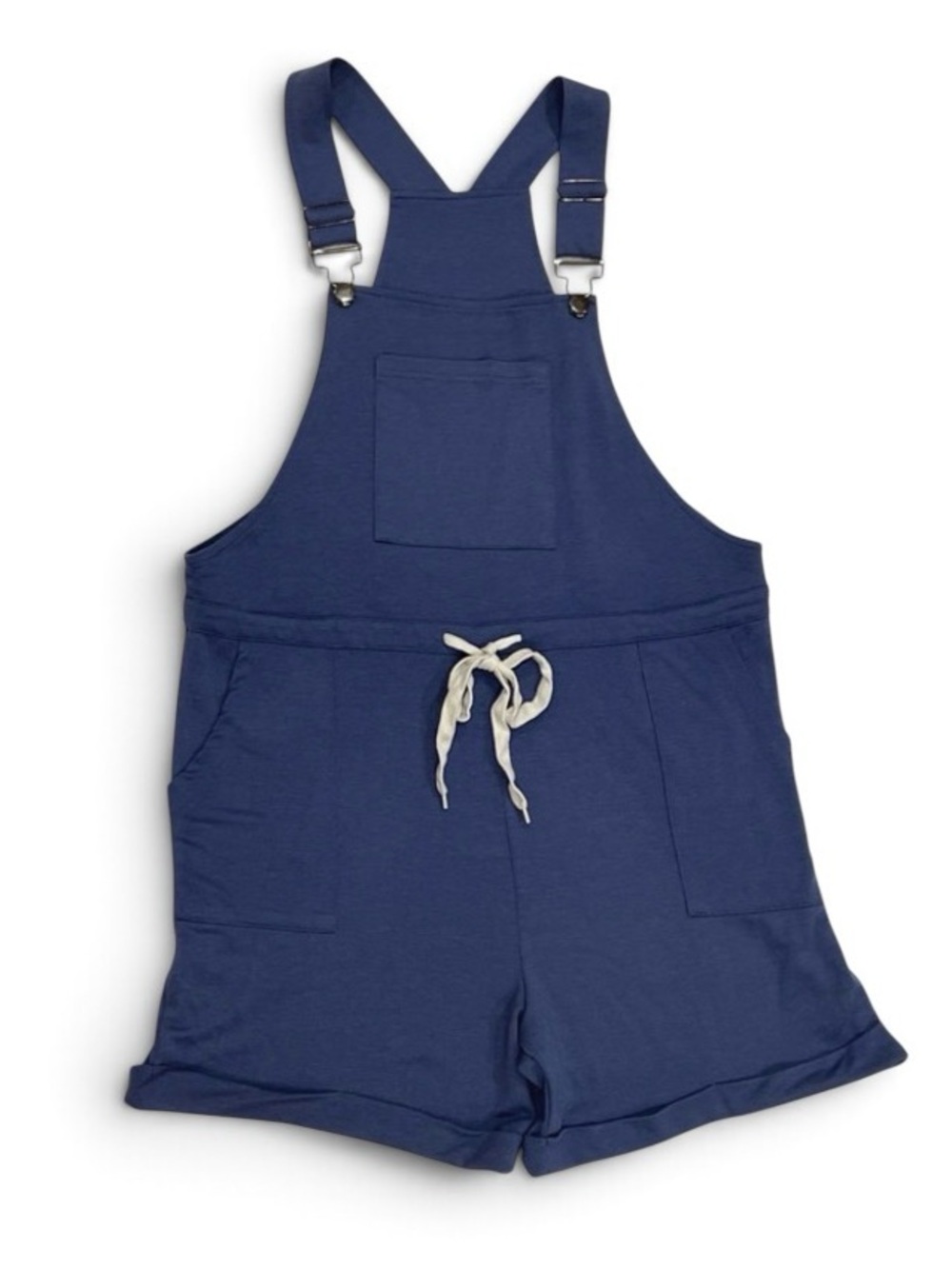 Blue Knit Short Overalls with Drawstring Waist Size Large
